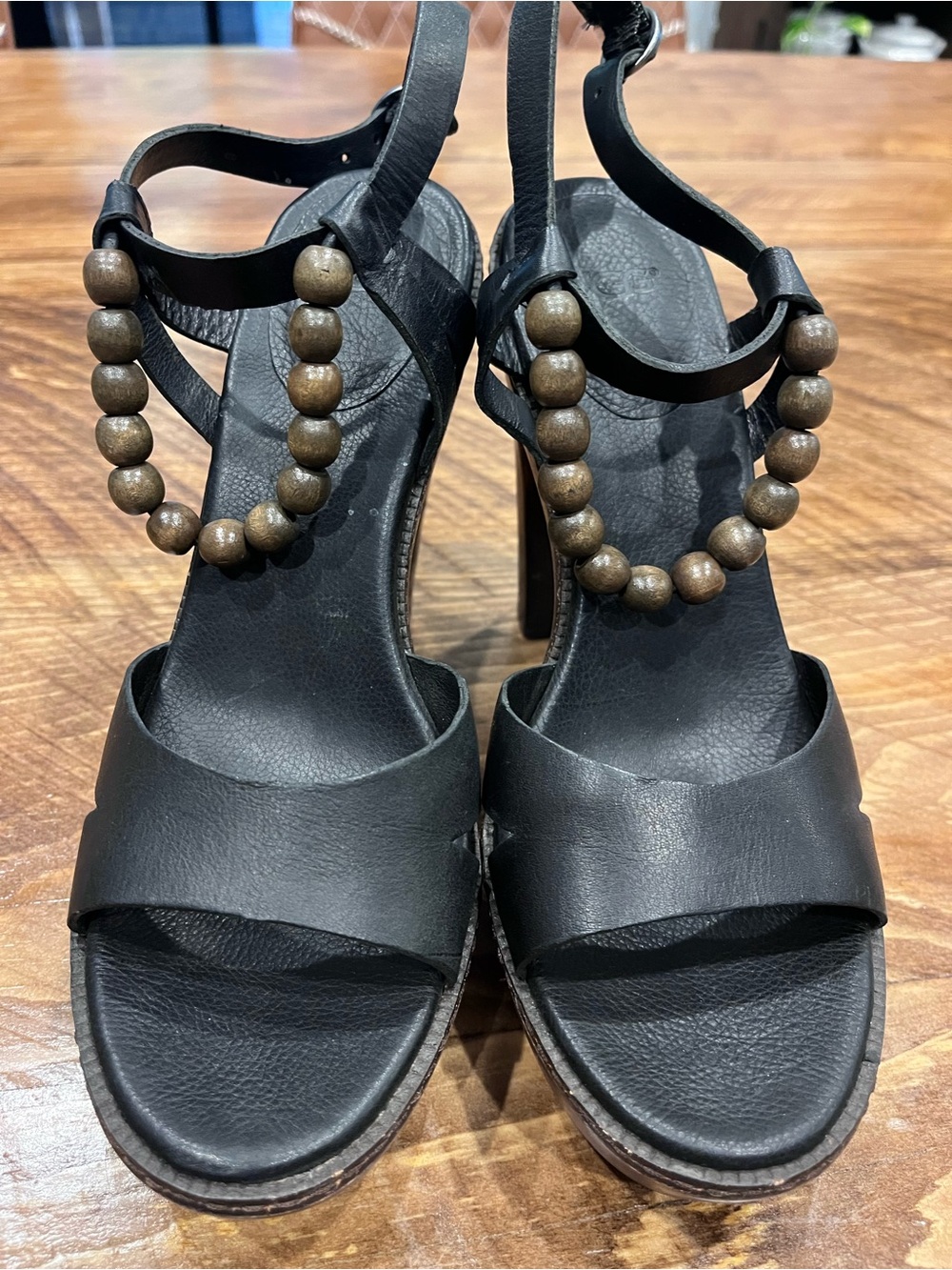 UGG Black Beaded Strap High Heel Sandals
